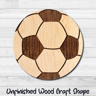 Soccer Ball Unfinished Wood Shape Blank Laser Engraved Cut Out Woodcraft Craft Supply SOC-002 - image1